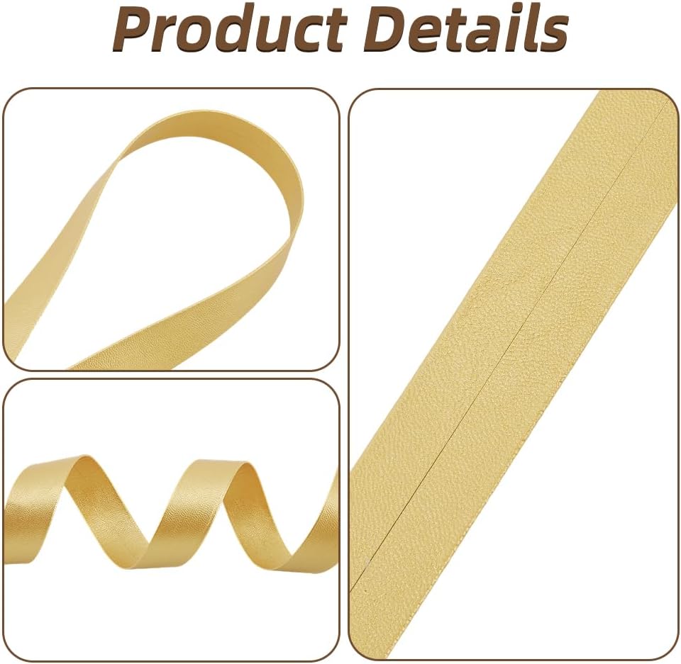 GORGECRAFT 5m x 25mm Wide Flat Leather Cord Foldover Leather Strips Gold PU Edge Trimming 1mm Thick Faux Lambskin Texture Leatherette Straps Strings Thread for DIY Crafts Bracelet Jewelry Making