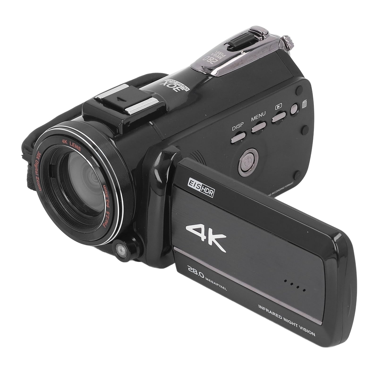 Videocamera 4K, Registratore per Fotocamera Digitale da 28 MP con Touch Screen da 3,0 Pollici, Rotazione di 270 Gradi, Zoom Intelligente 30X, Anti-vibrazioni, Doppi Microfoni,