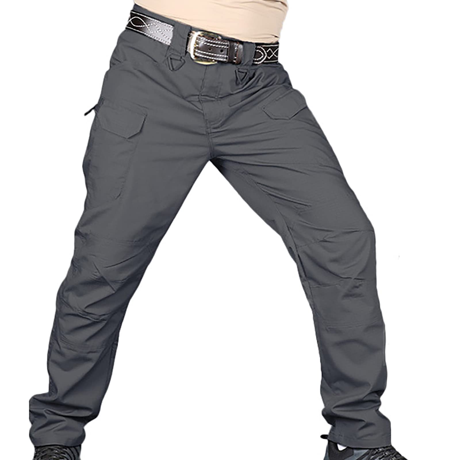 Hombres Pantalones Tácticos Combate con Multi-Bolsillo Pantalones de Carga Trabajo para Caza Senderismo Montañismo(Size:XXL,Color:Gris)