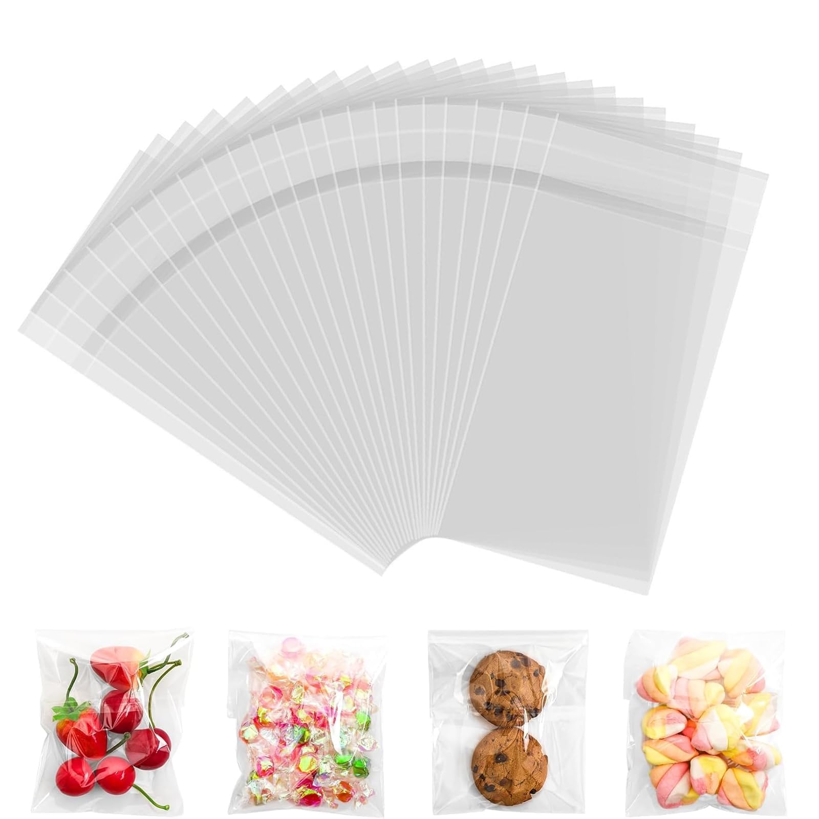– 300 Clear Cellophane Bags, Self-adhesive Sealing Treat Bags for Candy, Soap, Cookies, Valentine Chocolates, 7x16cm
