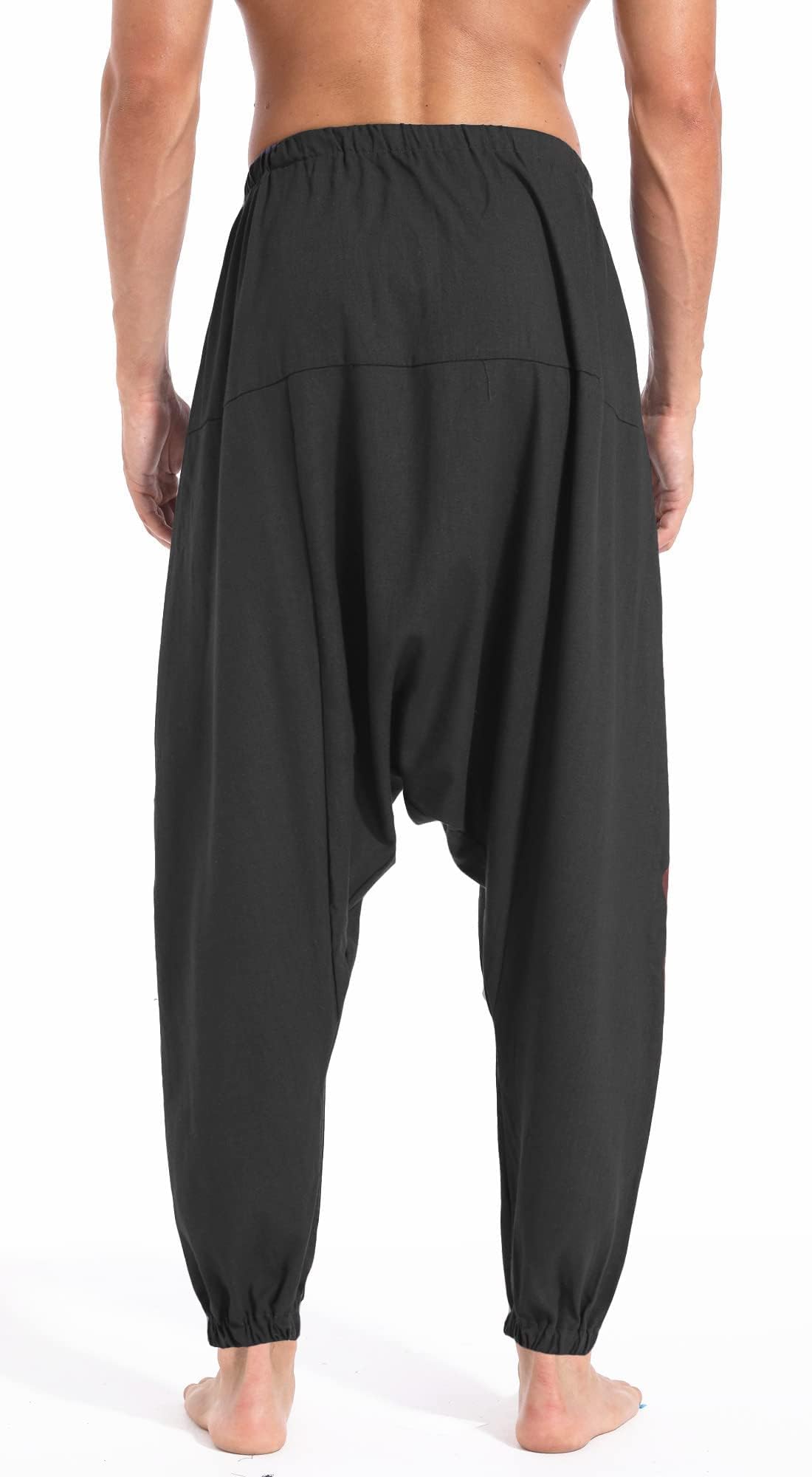 AITFINEISM, Pantaloni harem da uomo, comodi, con vita elasticizzata, alla moda, in tinta unita, casual, in stile hippie, per yoga