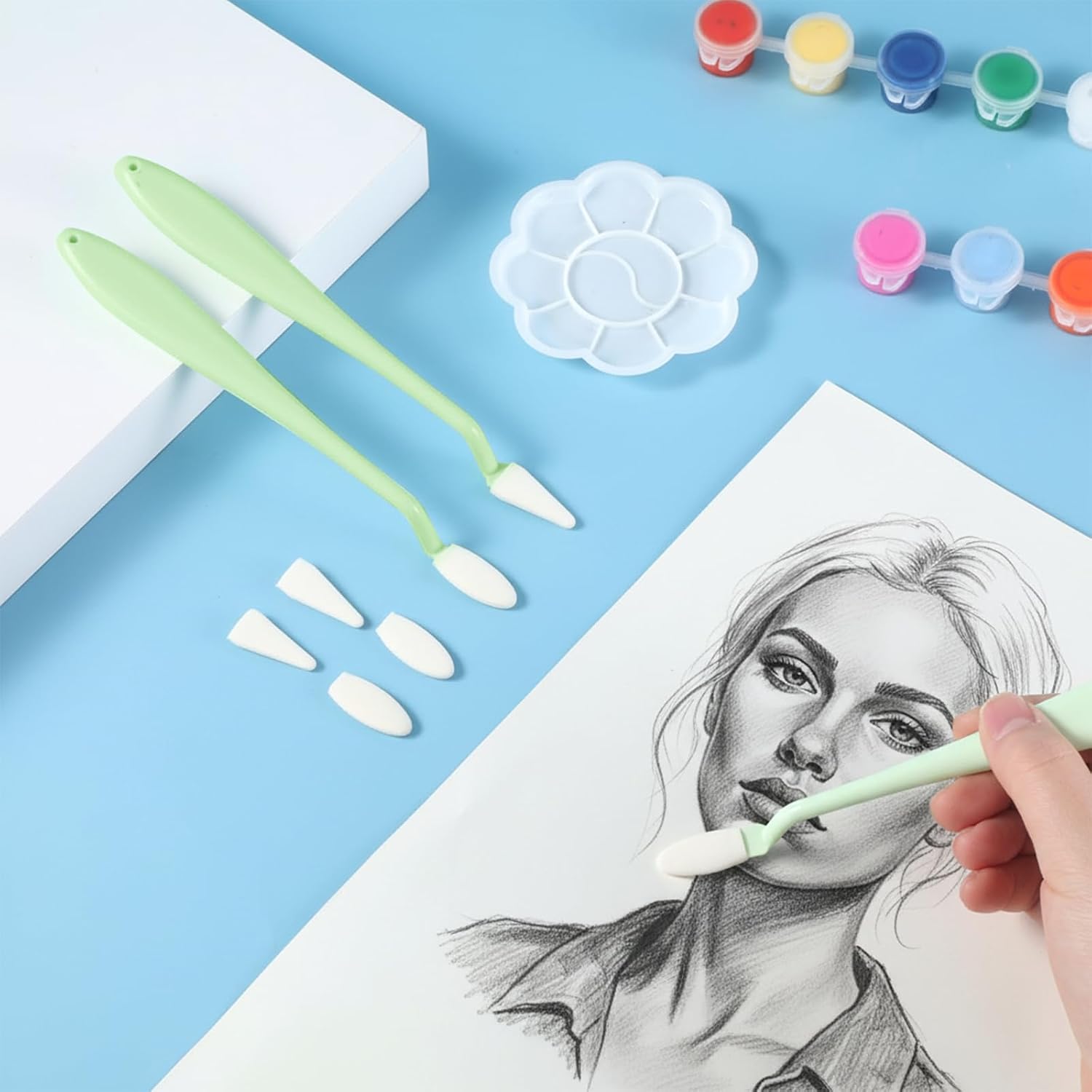 4 Pcs Paper Art Blending Stumps with 40 Replacement Sponge Wipes, Sketch Trimmer Erase Sponge Wiper with 2 Head Types for Highlighting Shadowing and Correcting Drawing