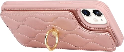 Miniatura 8 de Lipvina Funda para iPhone 12 Mini con tarjetero, soporte para tarjeta de crédito, soporte de anillo de soporte y bloqueo RFID, funda de piel