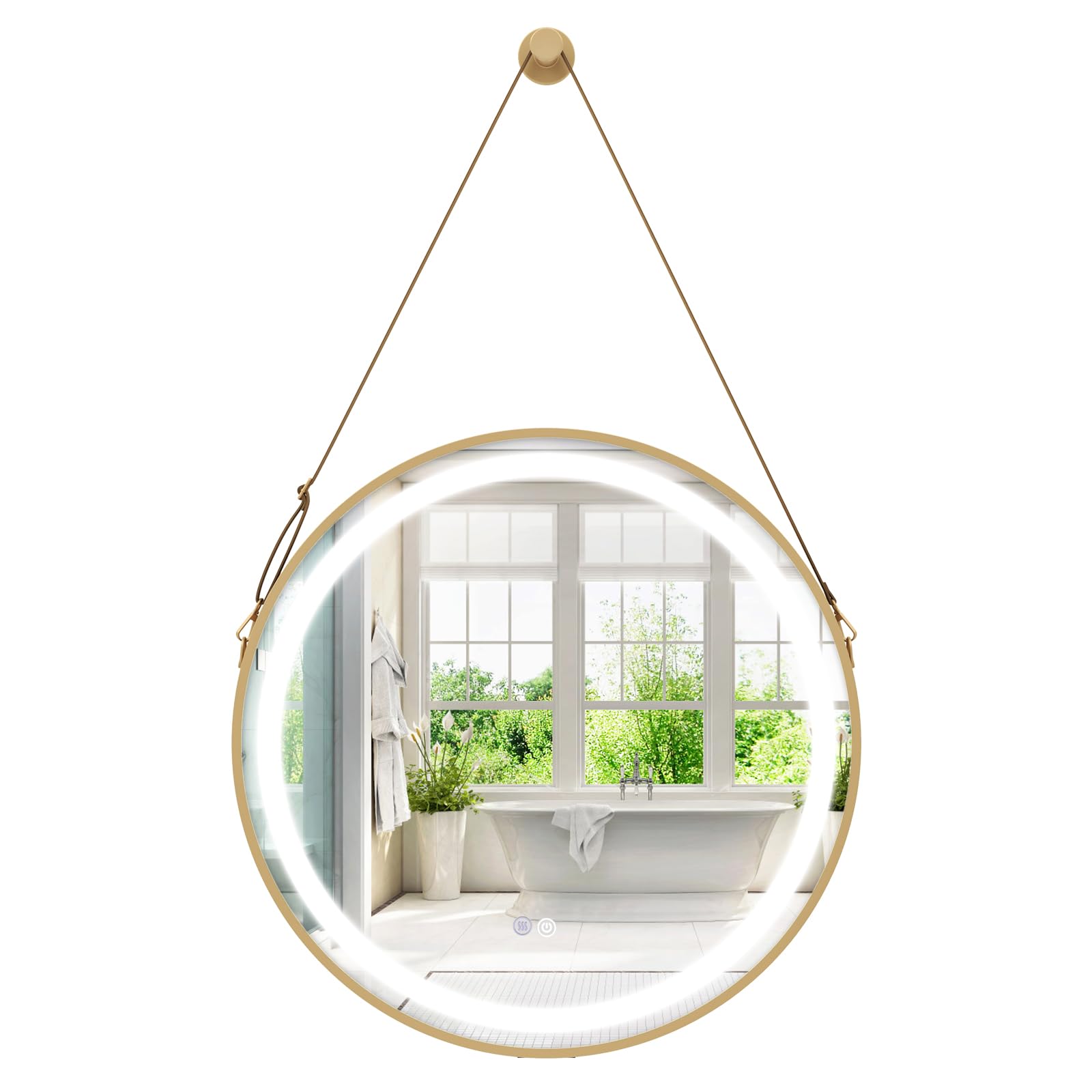 LIFEZEAL Specchio Bagno, 60x60 cm, Specchio Rotondo con Luce di 3 Colori, Specchio Tondo da Parete con Led Luminosità Regolabile 5%-100%, Interruttore Touch e Funzione Antiappannamento