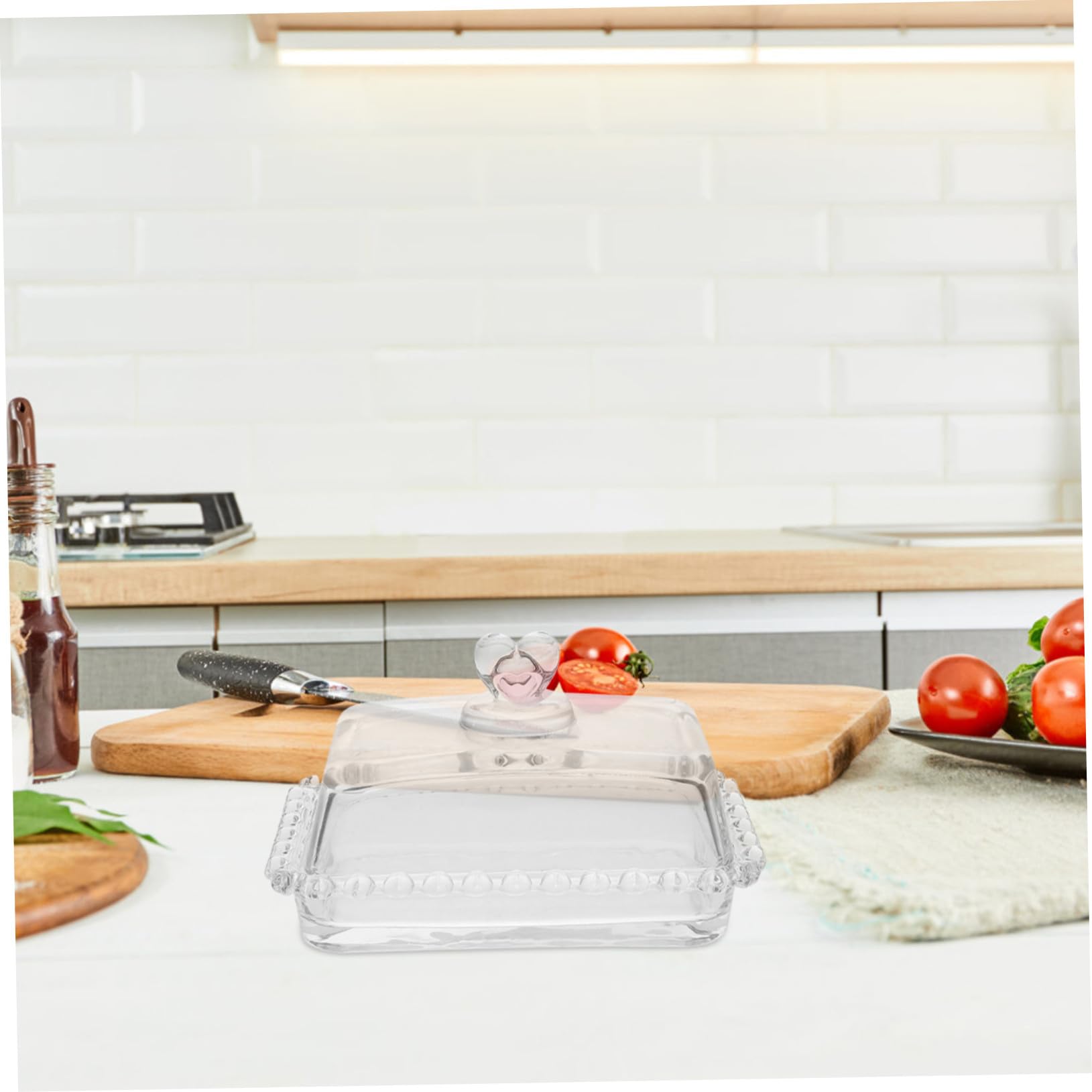Beurrier En Verre Transparent Avec Couvercle, Plaque à Beurre Compacte, Verre Résistant, Conservation Fraîcheur, Usage Quotidien, Adapté Réfrigérateur, Modèle Cœur Design