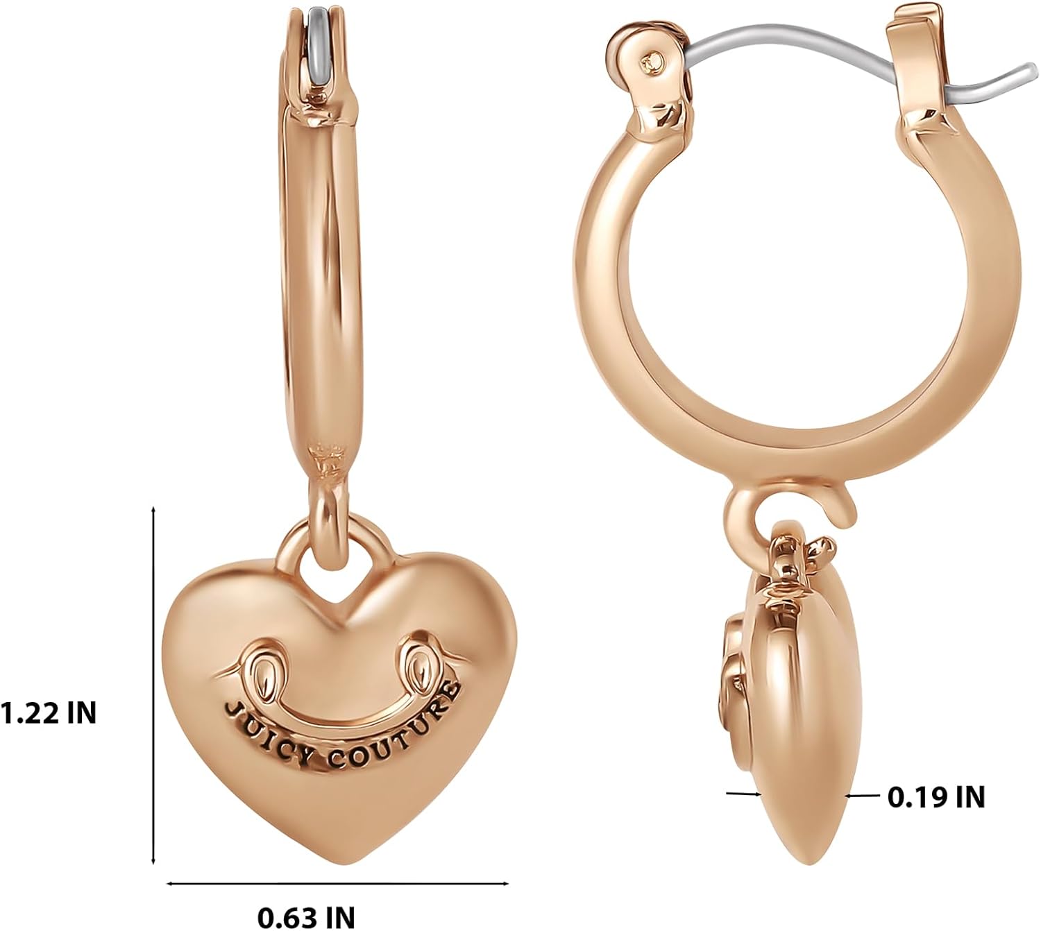 Juicy Couture Dangle Heart Charm Hoop Earrings for Women, Yellow Gold-Tone Juicy Couture Earrings - Image 4