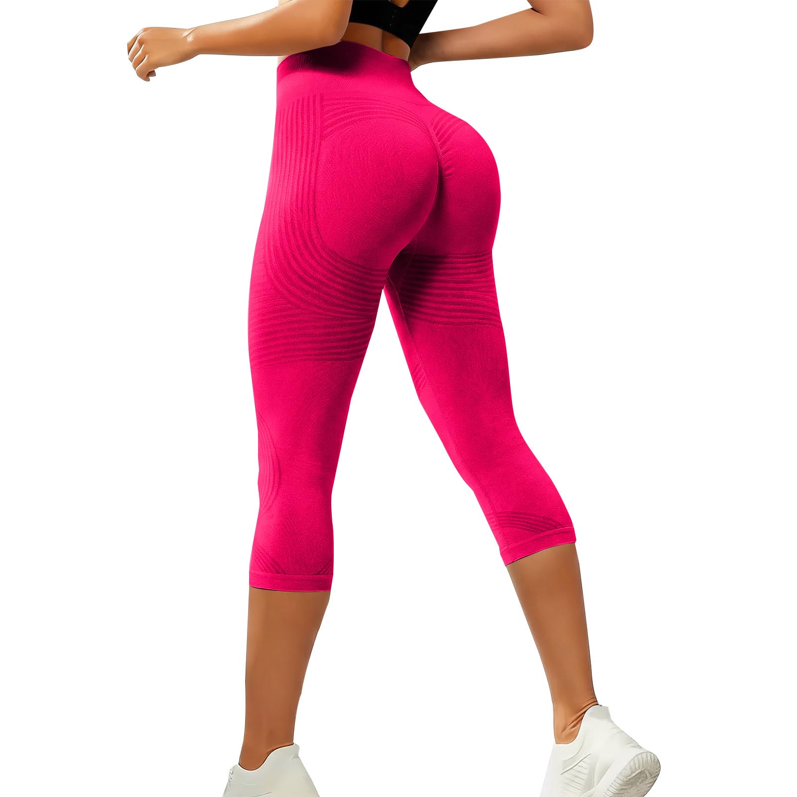 Legging 3/4 Femme Taille Haute Leggings 3D Anti Cellulite Capri Pantalon Opaque Coton Push Up Court Pantalon De Sport Été Stretch Compression Fitness Short Yoga Gym Pantacourt - 4