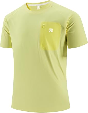 Mens Workout Shirt with Zip Pocket, Cotton-Feel Quick Dry Tee