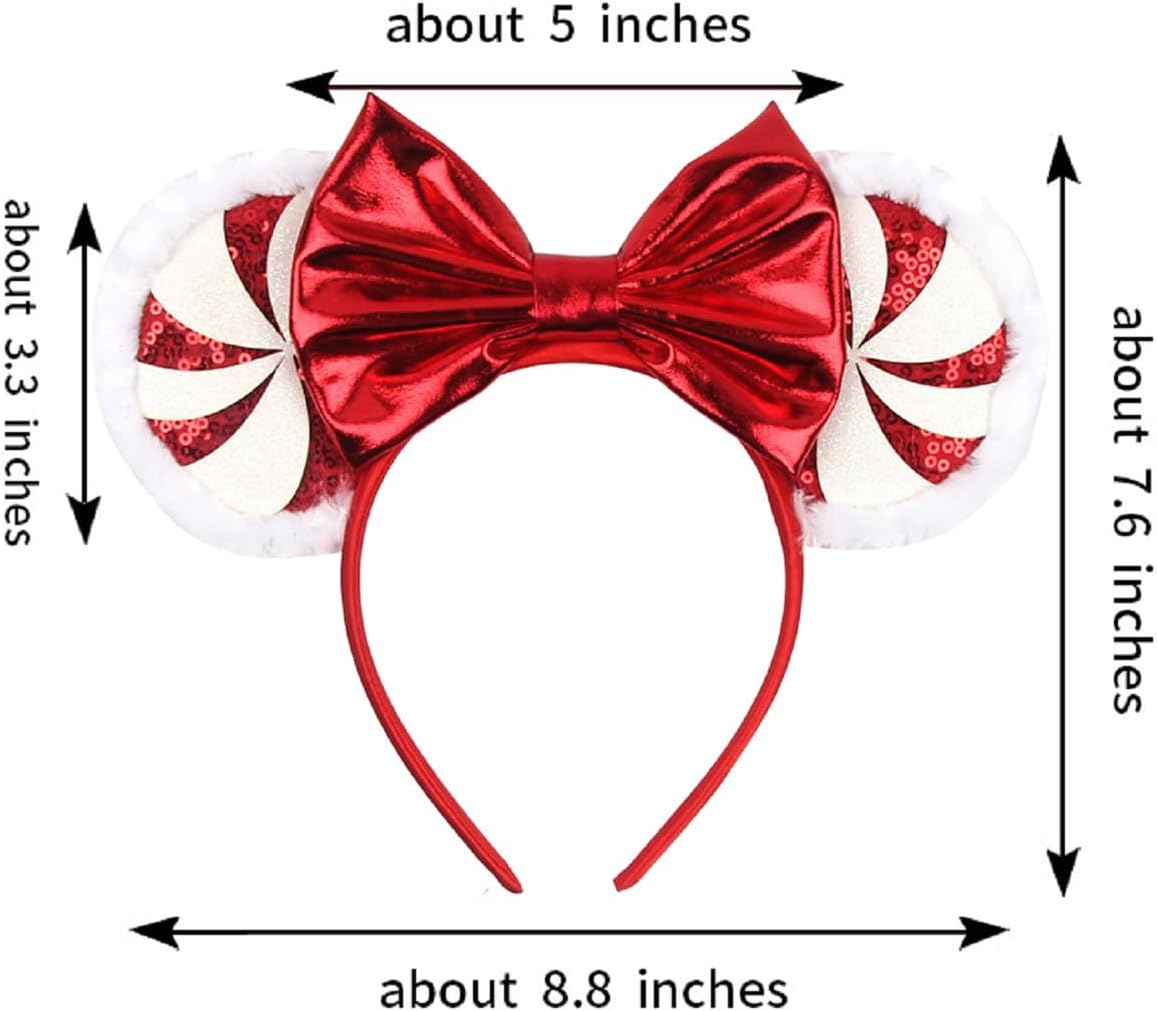 LSHDXD Christmas Mouse Ears Bow Headband Hair Hoop With a Plush Circle Around the headband Glitter Snowflake Hair bands for Christmas Party Supplies image 2