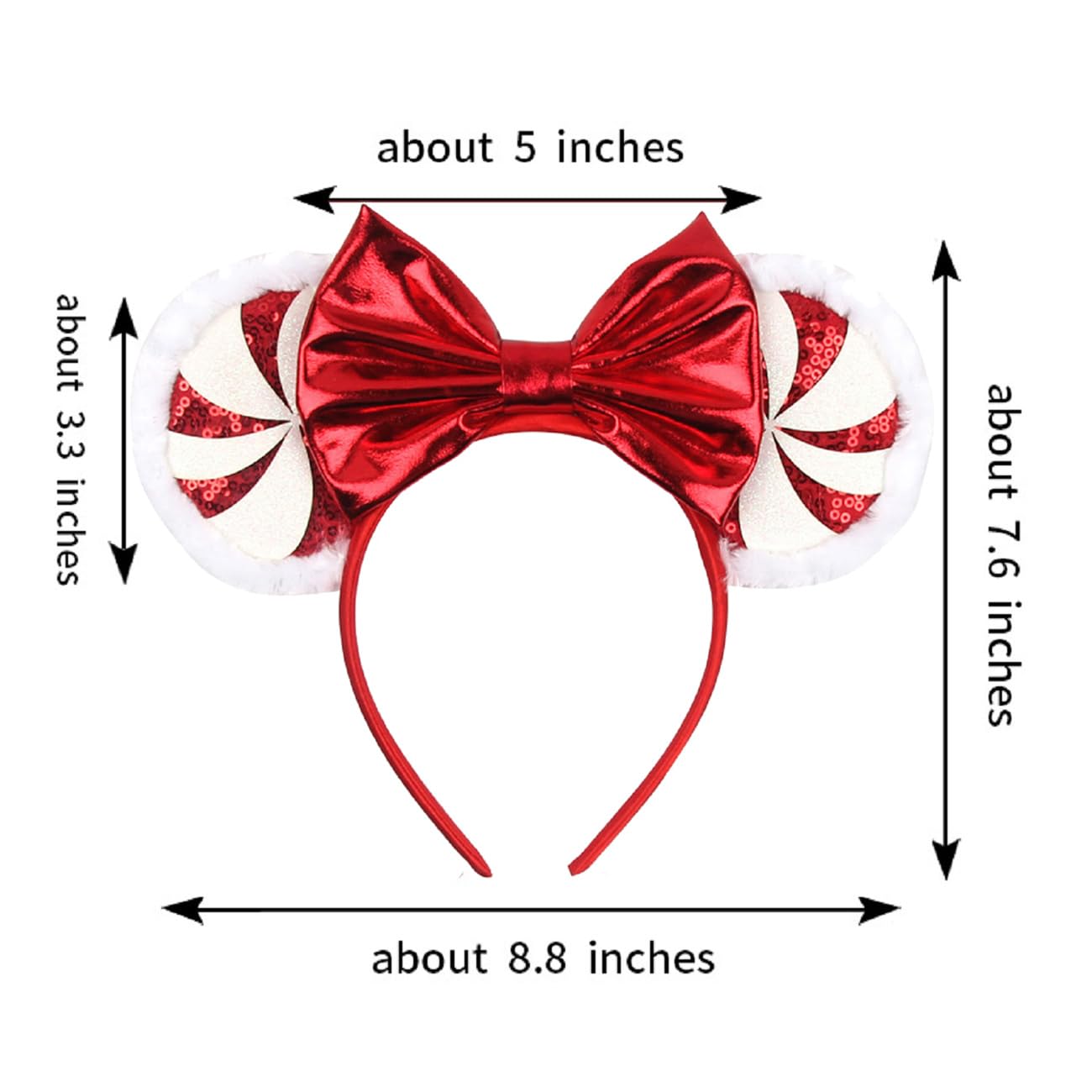 LSHDXD Christmas Mouse Ears Bow Headband Hair Hoop With a Plush Circle Around the headband Glitter Snowflake Hair bands for Christmas Party Supplies Hot Pink Princess Dress Up image 2