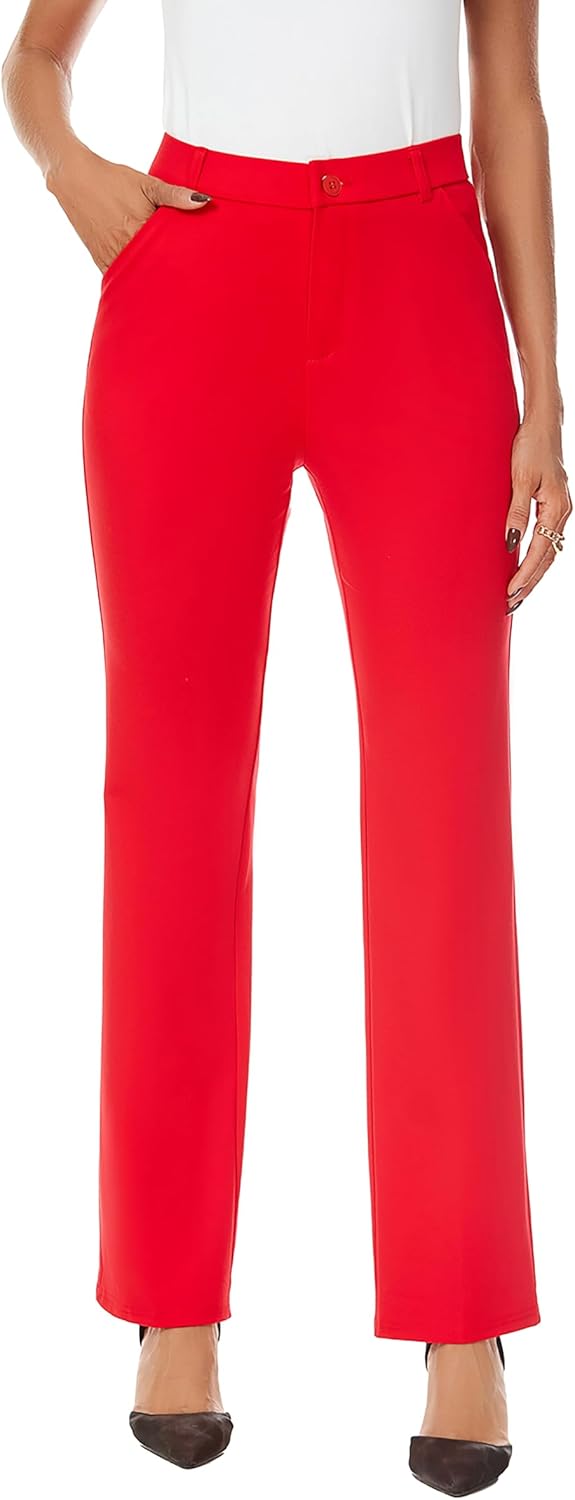iChosy Women's Stretchy Straight Leg Dress Work Pants Business Office Casual Slacks with Pockets - Image 8
