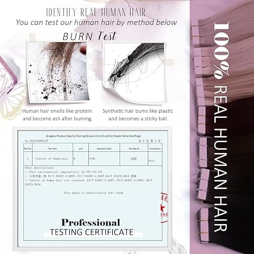 Miniatura 5 de Moresoo Extensiones de cabello humano con cinta adhesiva, color negro a rojo vino, extensiones de cabello humano real color burdeos, extensiones de