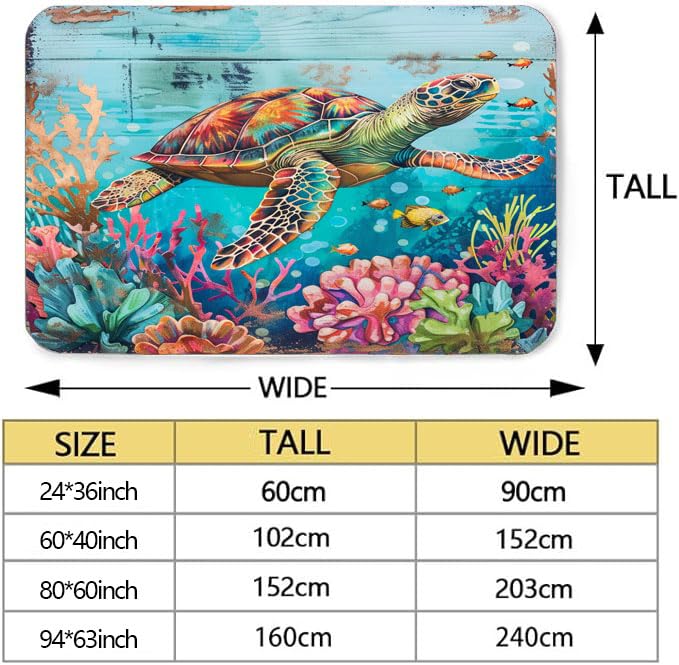 Turtle Carpet, Turtles can Easily Walk Through The Ocean, with a Simple and Cute Appearance. Fun Living Room Bedroom Rug Decoration sea Animals Watercolor, Children's Rug 24x36inch