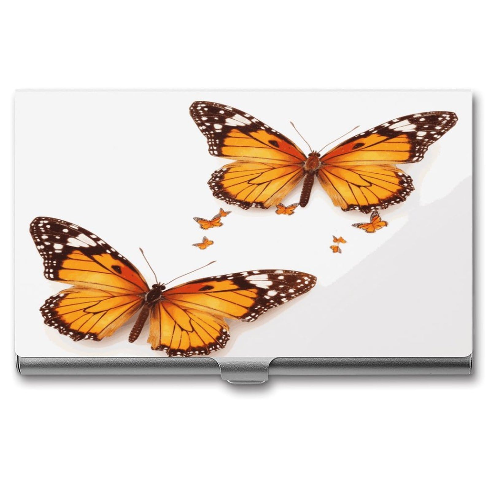 FekiLoot Orange Butterfly Business Card Holder for Men Women Metal Slim Organizer Business Card Carrier Wallet Name Cards Holder Retro Slim Pocket Purse Small Portable Card Case