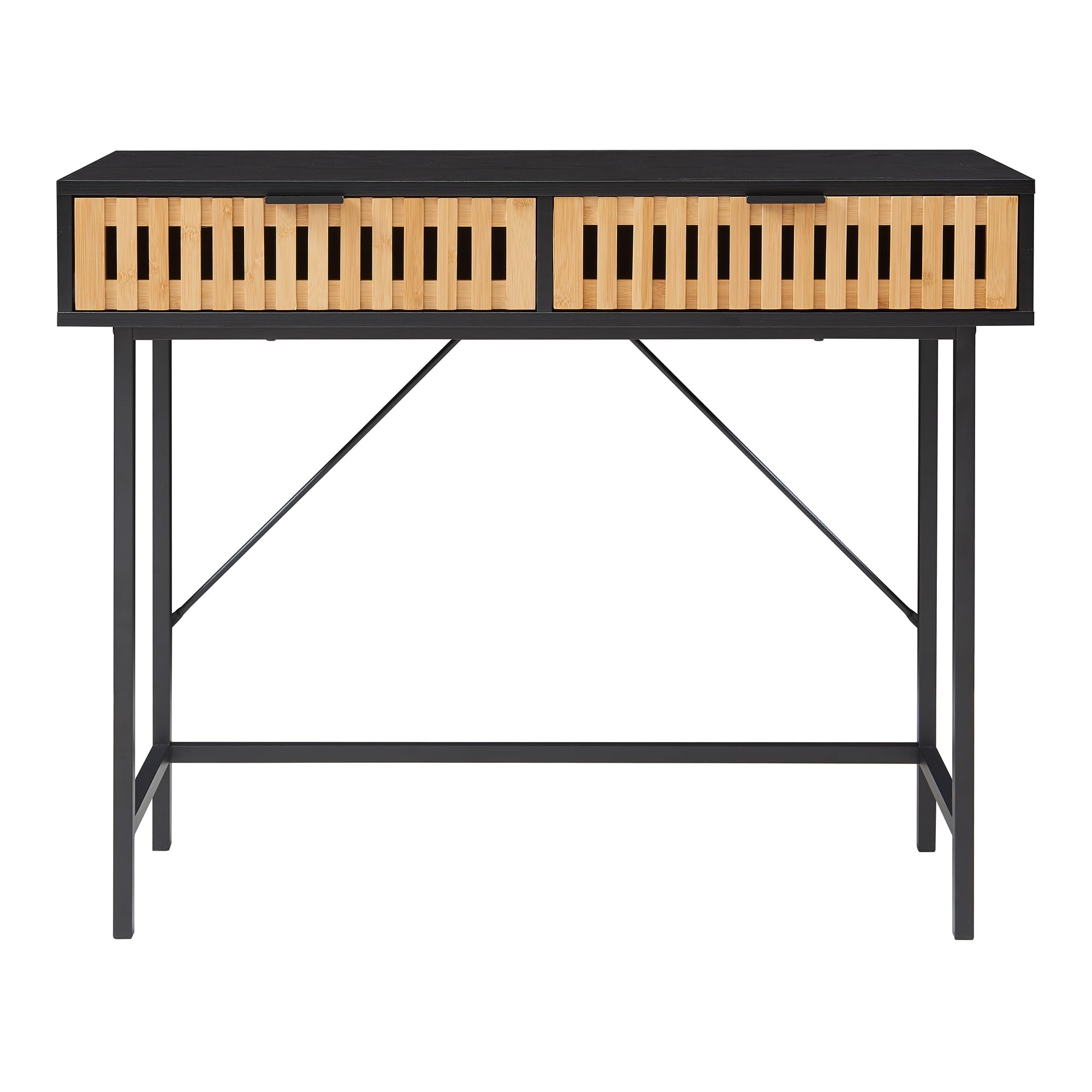 [en.casa] Consola Luniehti con 2 Cajones Uso Versátil Mueble Recibidor Mesa de Entrada Diseño Atractivo Estructura Robusta Estable Bambú MDF Metal 100 x 40 x 75 cm - Negro Natural