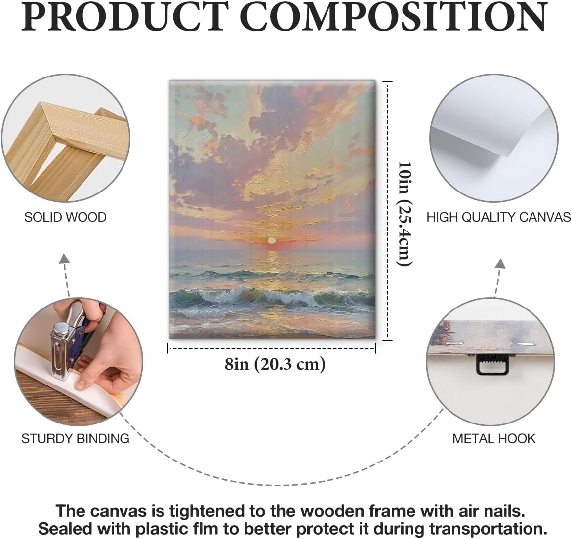 APOHBGV Sunset Ocean Canvas Wall Decor, Seascape Coastal Beach Artwork, Aesthetic Nature Landscape for Living Room Bedroom Bathroom Office Home Decoration, 8x10 Inch