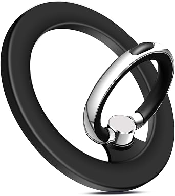 TACOMEGE Magnetic Phone Grip for iPhone 15 14 13 12, Phone Holder for MagSafe Case Accessories, Finger Kickstand with ring adapter for Smartphone Case RU-BK