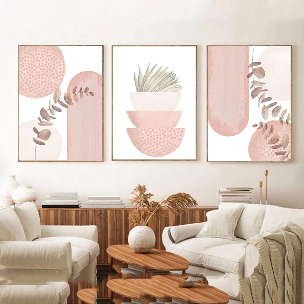 WUHBCZ Wall Posters-Boho Blush Pink Shapes Geometry Plant Abstract Wall Art Canvas Painting Posters Print Wall Picture Minimalist Living Room Home Decor-40 * 60cm/3PCS (No Frame)