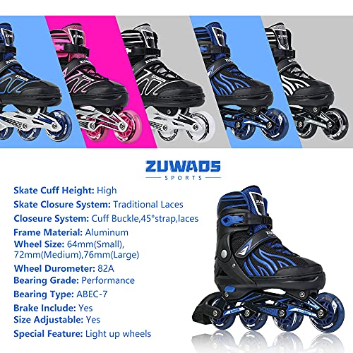 Zuwaos Boys Kids Adjustable Inline Skates, Girls Inline Skates For Kids, Beginner Roller Skates For Girls Men And Ladies Outdoor (Sky-Blue, Large - Youth (4Y-7Y Us)) #TOP5