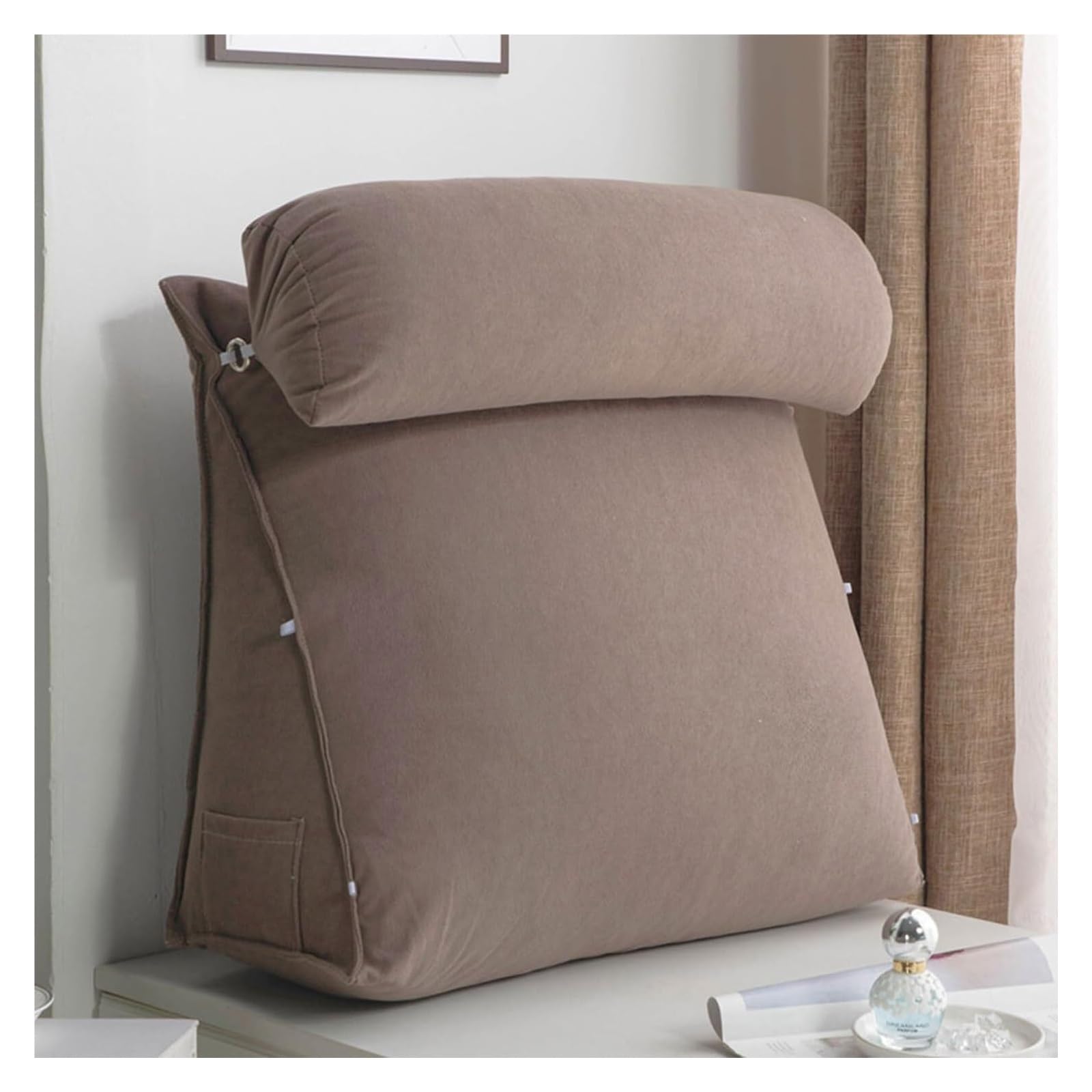 SDFGdtruR back pillow， Triangular Wedge Pillow,Ergonomic Reading,Backrest With,Breathable Back Relax(Brown,45x45x20cm)