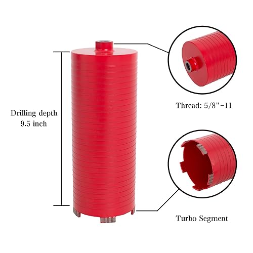 Miniatura 8 de Broca de núcleo seco de 4-14 pulgadas, brocas de núcleo de hormigón de profundidad de perforación de 9.5 pulgadas, broca de núcleo de rosca de 58-11