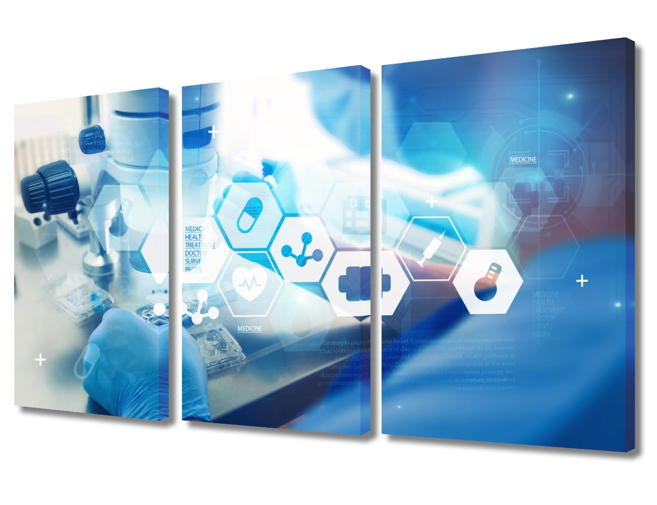 TUMOVO 3 Panels Scientists and Scientific Experiments Wall Painting Clinical Laboratory Prints for Wall Decor Laboratory Posters Art Prints Giclee Gallery-Wrapped Posters and Prints (36" Wx24 H)