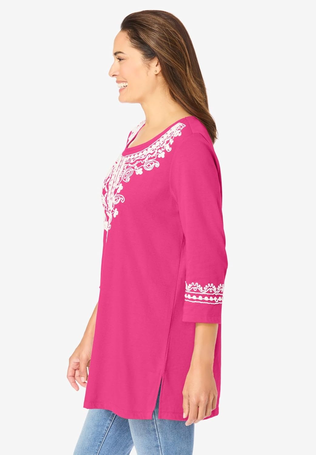 Woman Within Plus Size Embroidered Knit Tunic