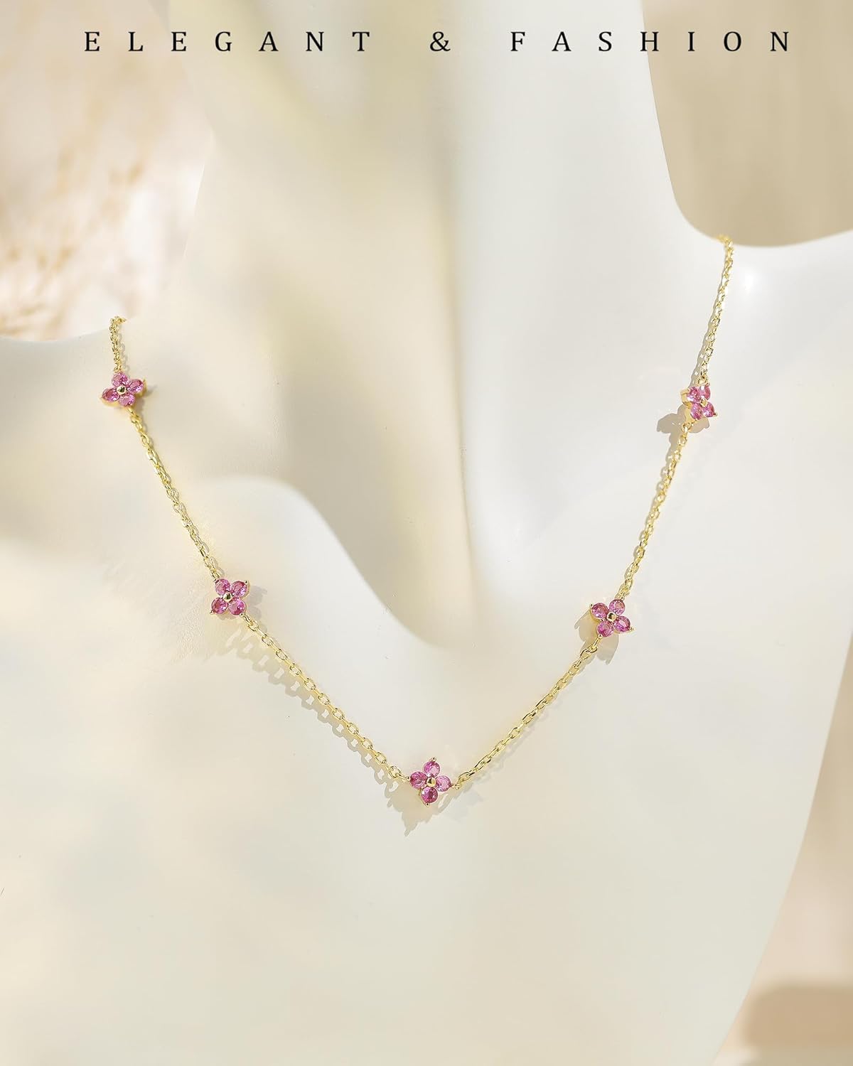 Birthstone Gold Necklace for Women Dainty Non Tarnish 14K Gold Plated Diamond Choker Necklaces Clover Emerald Green Cubic Zirconia Necklace Birthday Valentine's Day Gifts Womens Prom Gold Jewelry - Image 5