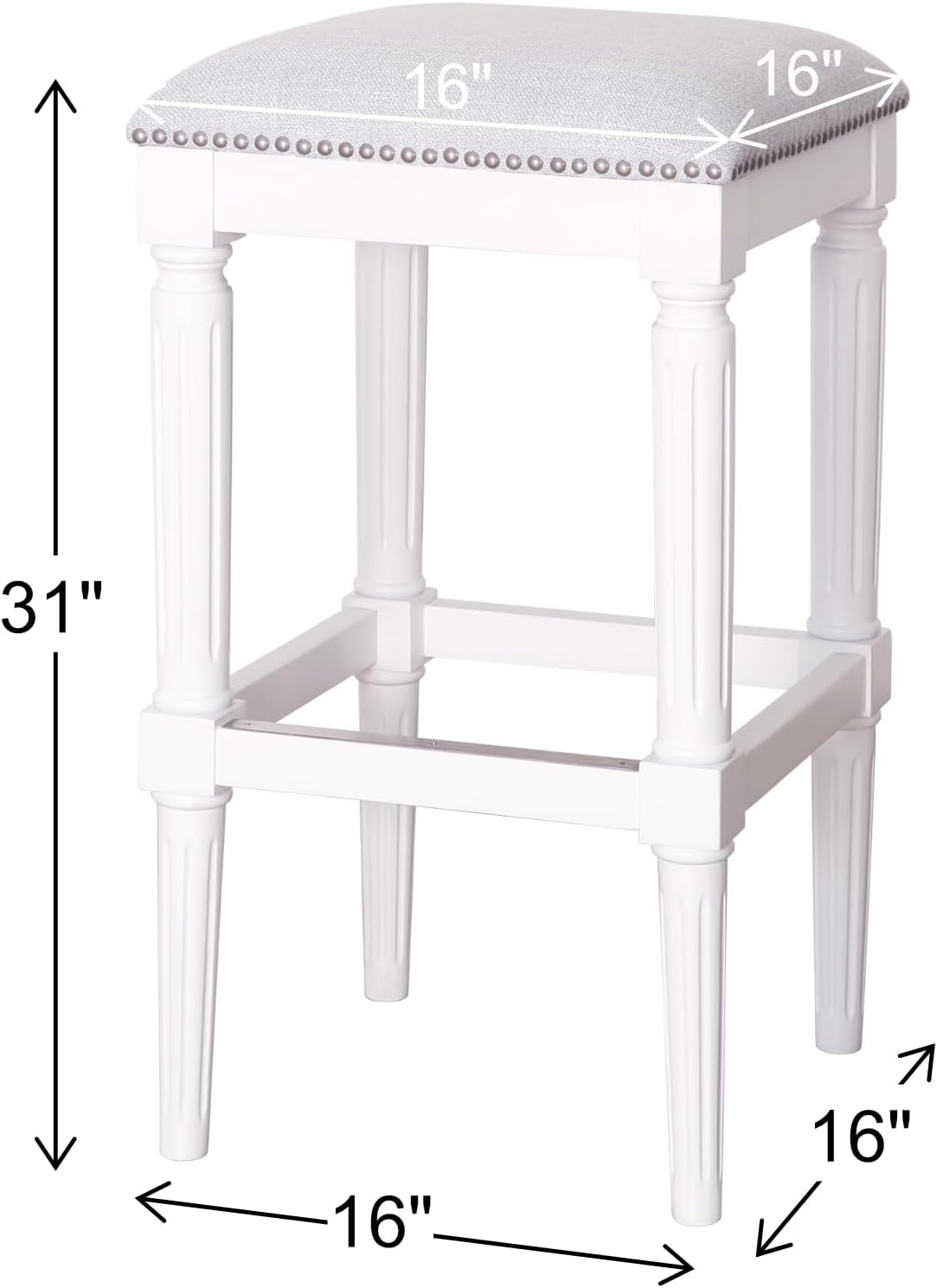 New Ridge Home Goods Manchester 31" H Square Bar Stool, Farmhouse White