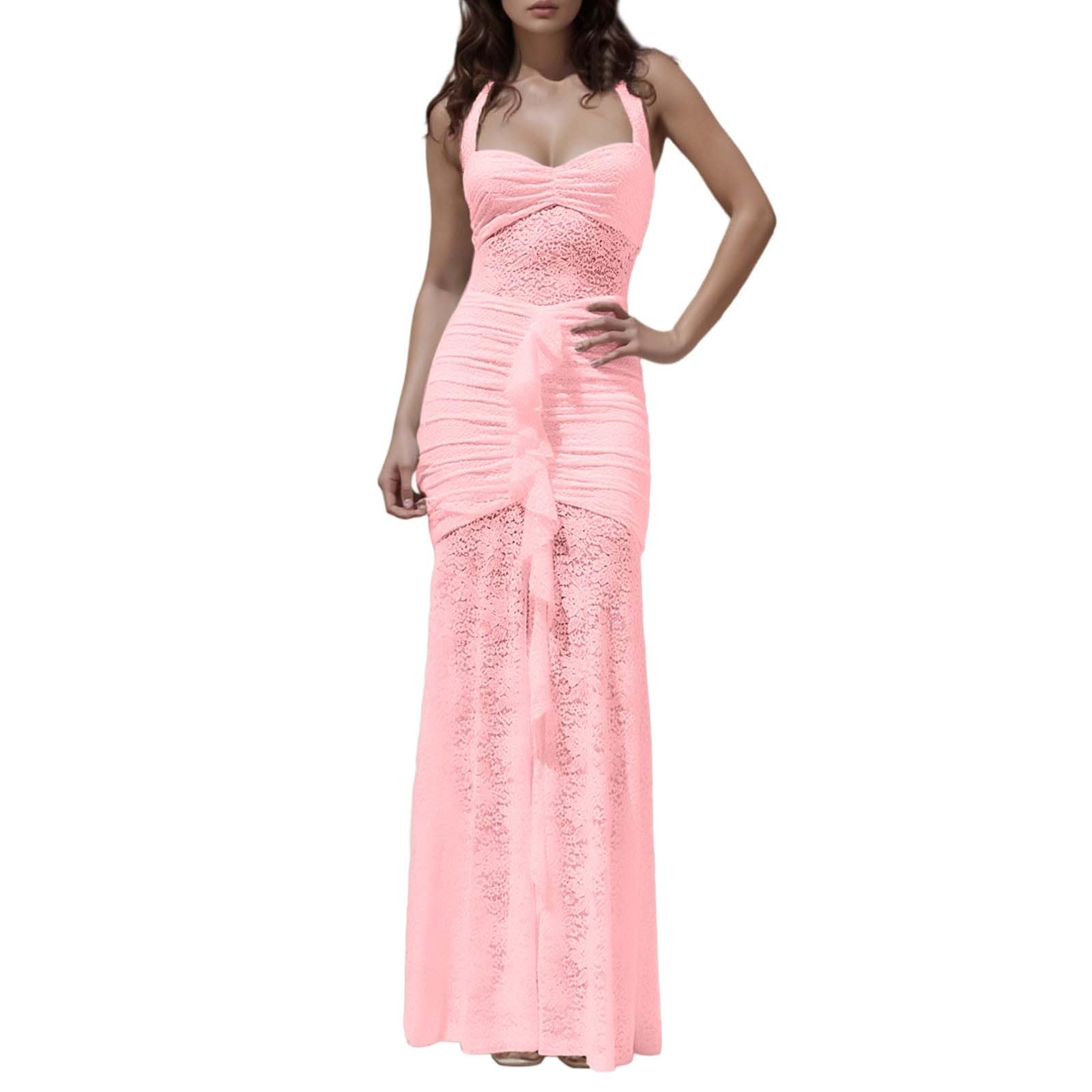 Vestido casual para mujer, elegante, con encaje, vestido largo de encaje, sexy, sin mangas, para el día a día