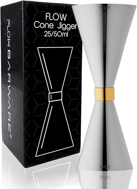 FLOW Barware Cone Jigger, 10-in-1 Shot Measure | Shot Measure 25ml and 50ml with Inner Measurements for Cocktail, Whiskey, Alcohol Measure | Drinks Measures for Spirits