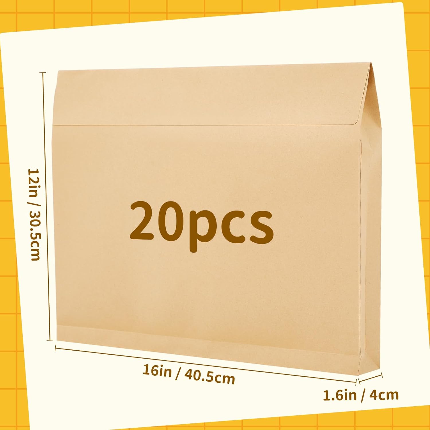 20 Pcs 12 x 16 x 1.6 Inch Large Expandable Catalog Envelopes Manilla Kraft Peel and Seal Envelopes Light Brown Large Mailing for Office Home Documents Magazines Photos Storage Organizing - Image 2