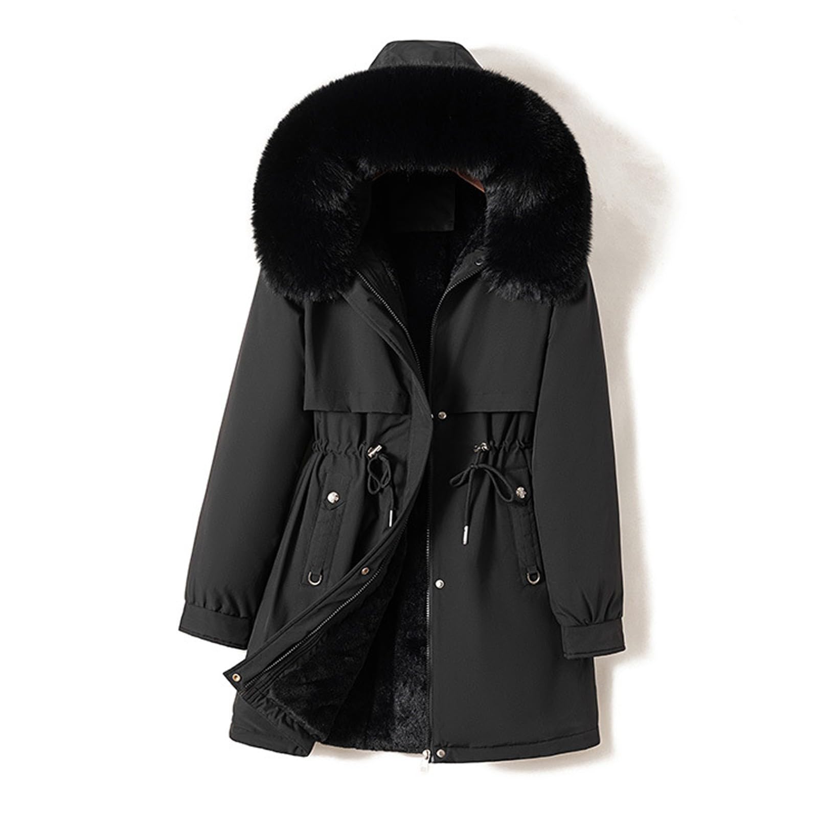 Generisch Damen Wintermantel in Übergröße mit Reverskragen Langarm dick gepolstert warme ideal für kalte Tage (Black, XXXL)