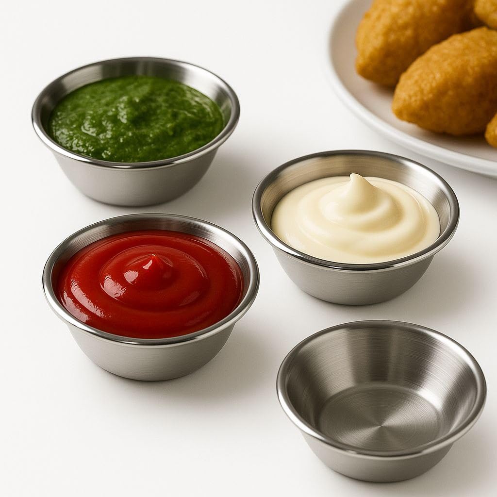 Stainless Steel Sauce Cups Set of 12 | Mirror Polish Small Wati for Ketchup, Chutney & Dips | Multipurpose Steel Bowls for Serving, Kitchen Use & Restaurant Dipping (1, Cup 1)-picture-10