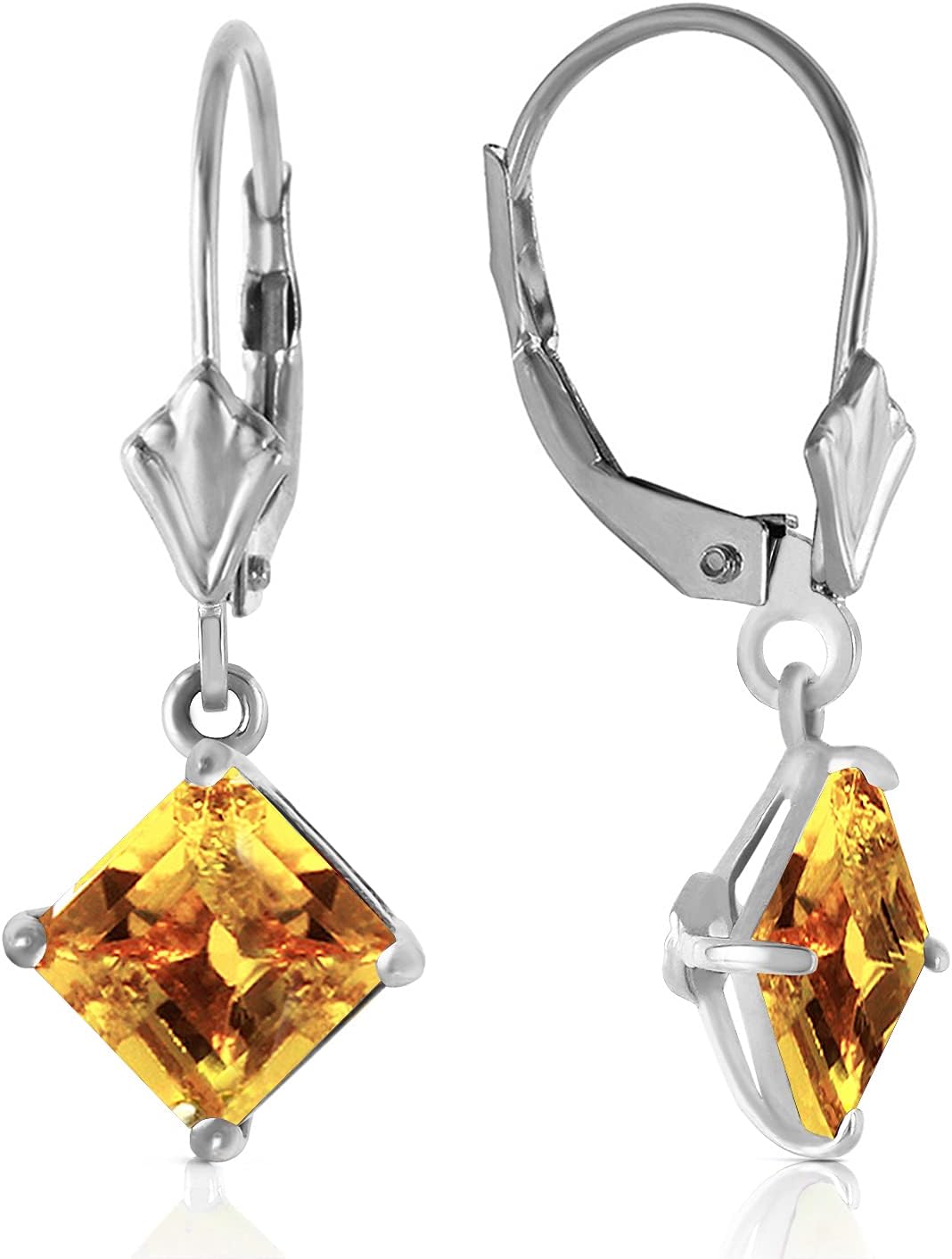 14k White Gold Dangle Earrings with Square-shaped Citrine