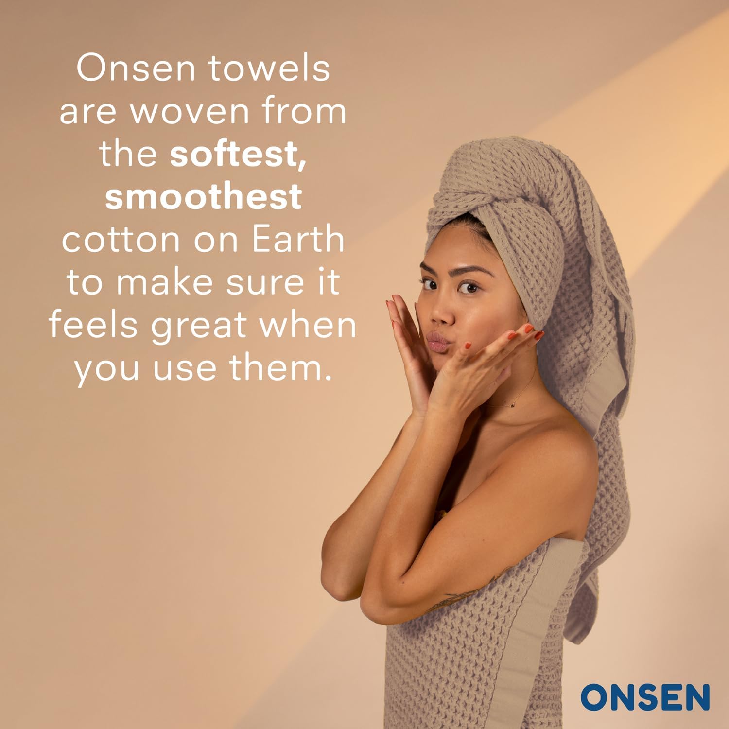 ONSEN Waffle Bath Sheet Set – 3-Piece Cotton Bundle with Bath Sheet, Hand and Face Towels – Lightweight, Quick Dry, and Absorbent – Ideal for Bathroom, Gym, Guest Use – Oatmeal