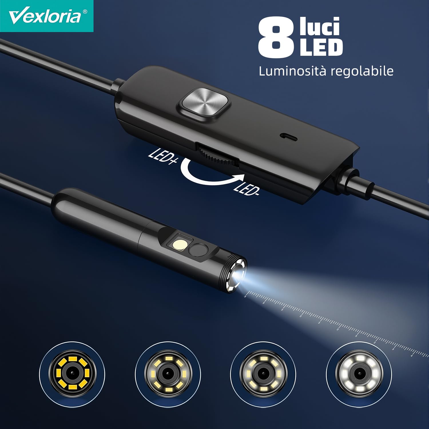 Endoscopio Per Smartphone Vexloria 1920P HD - Doppia Lente, IP68, 5m Cavo