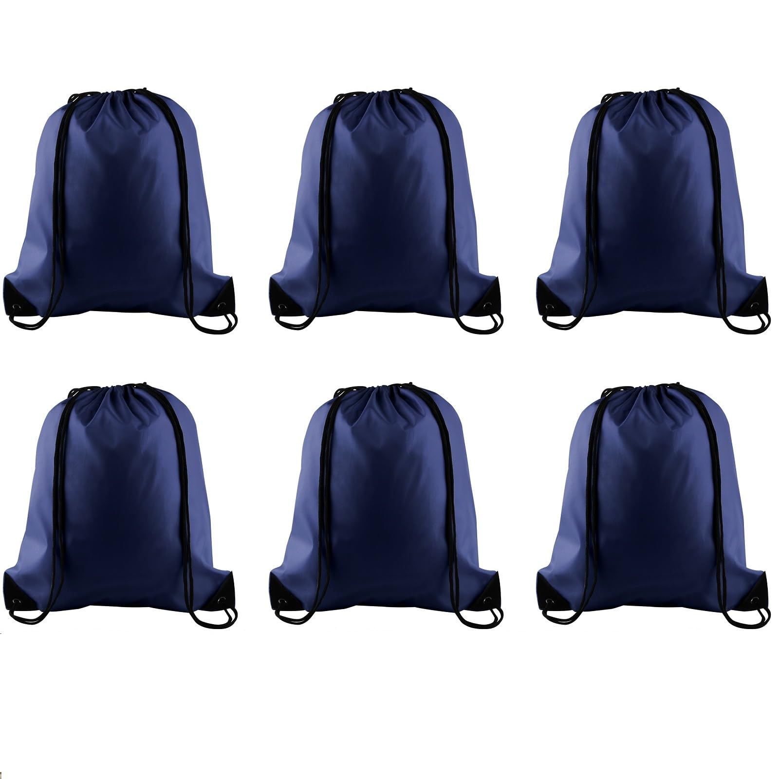 PLULON 6 Pcs Drawstring Bags Bulk Navy Blue Drawstring Backpack String Backpack Cinch Sack Sport Gym Backpack Bags for Yoga Traveling Outdoor Sports