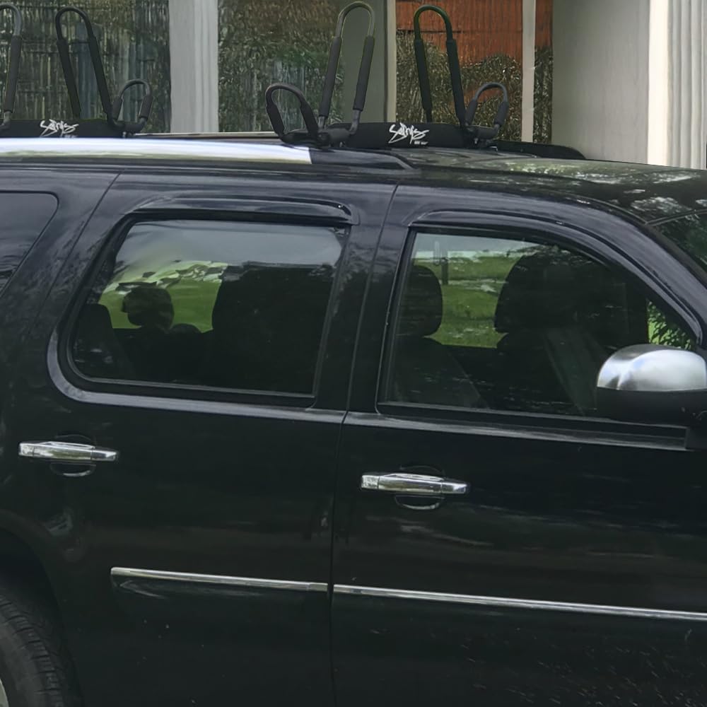 FREEMOTOR802® Tape-on Side Window Visors Wind Deflectors Rain Guards Vent Visors, Compatible with 2007-2014 Chevrolet Tahoe & GMC Yukon, Slim Style Smoke Tinted Acrylic 4 Pieces