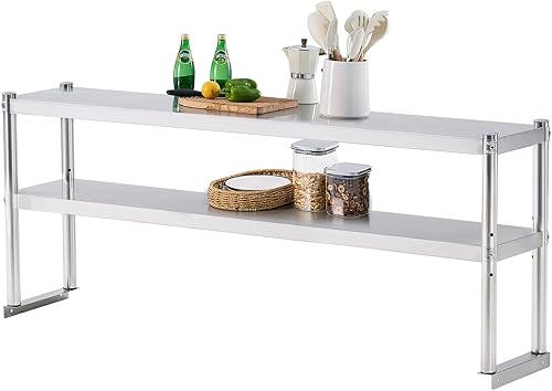 Vista 11 de Estante de acero inoxidable de 2 niveles para mesa de trabajo de preparación de cocina, 12 x 48 pulgadas, estante ajustable de acero comercial