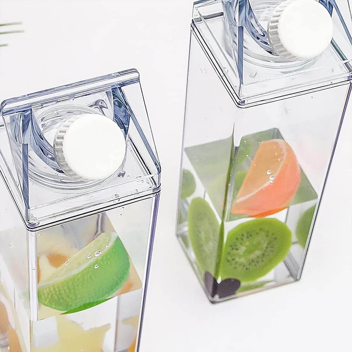 Nihuifdpy 2Pcs 1000Ml Clear Milk Carton Water Bottle, Transparent Square Leak-Proof Milk Dispenser With 2 Spouts, Portable Reusable Water Juice Tea Container Bottle For Travel Sports Camping Indoor Outdoor Use