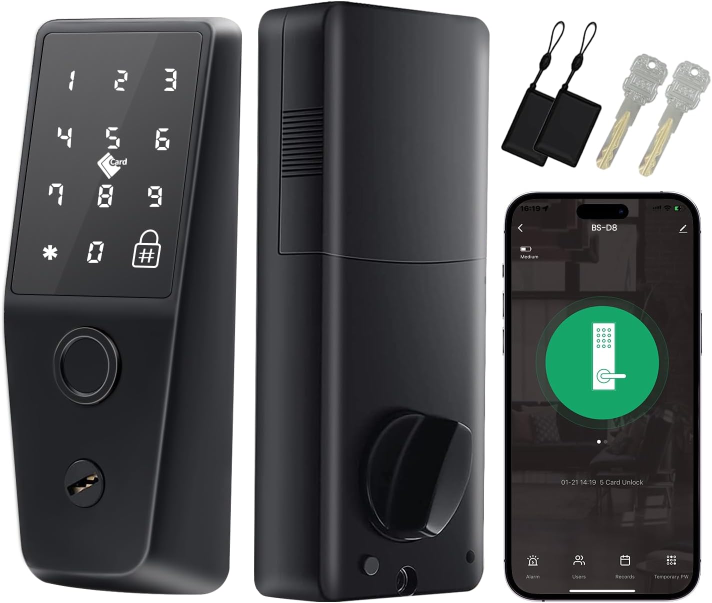 Keyless Entry Door Lock, Fingerprint Smart Door Lock with Keypad, Biometric Door Lock with App Remote Control, 5-in-1 Unlock, No Gateway, Electronic Code Deadbolt for Front Door