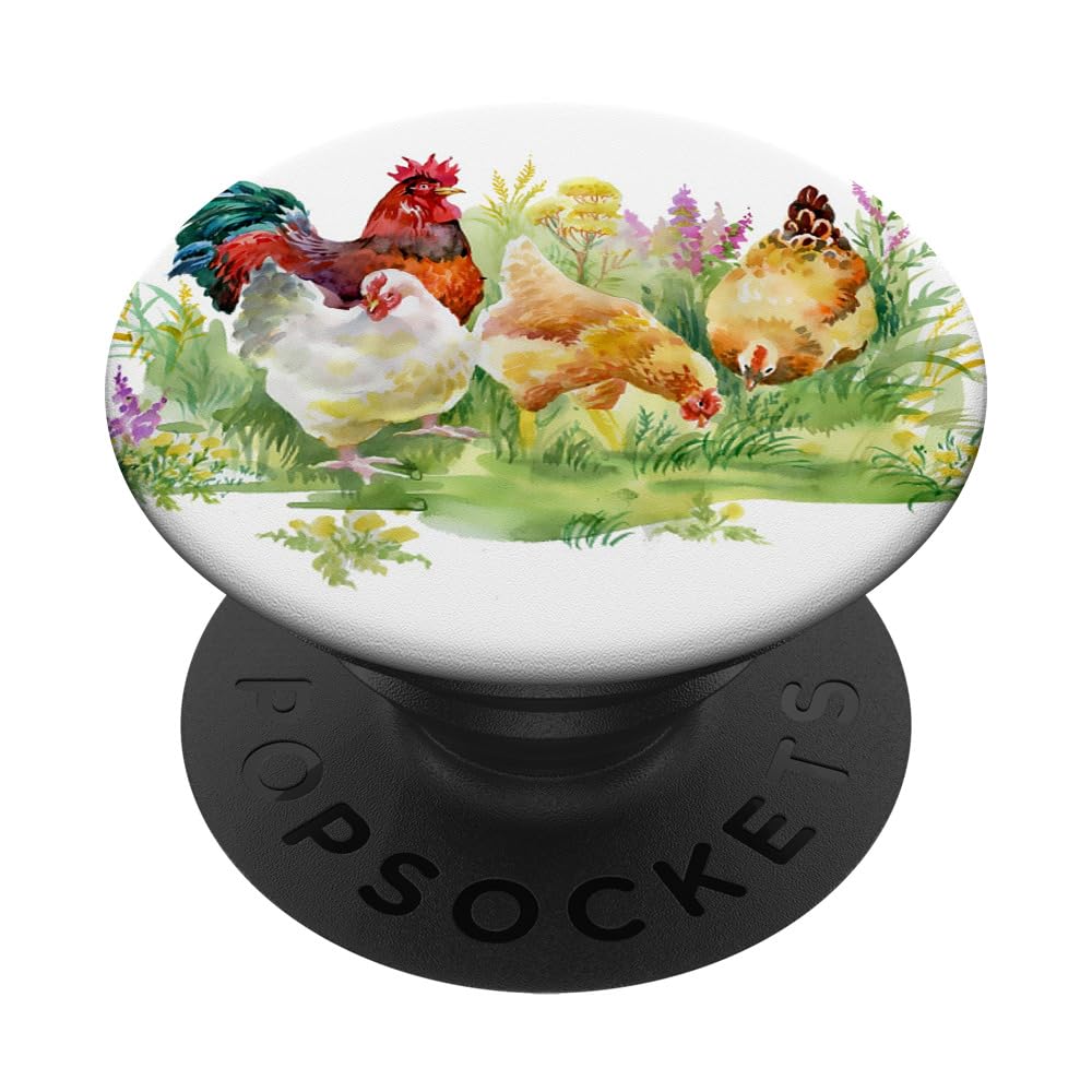 Chickens Farm Animal Watercolor Chicken Lover Gift PopSockets Adhesive PopGrip