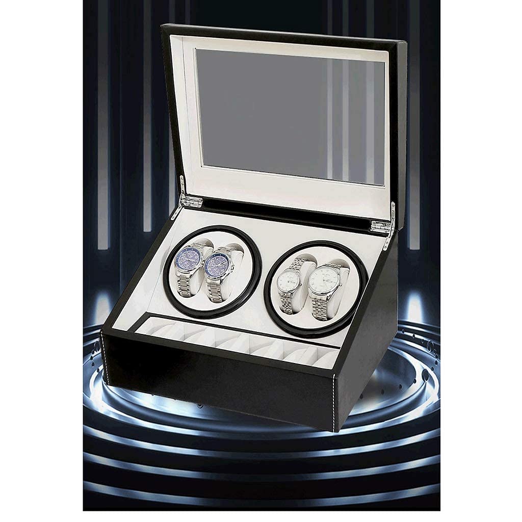Avvolgitori per orologi 4+6 Scatola per orologi elettrica a carica automatica in pelle Pu, Dente completo per agitatore di fascia alta, Adatto per avvolgitori per orologi da polso da donna e da uomo