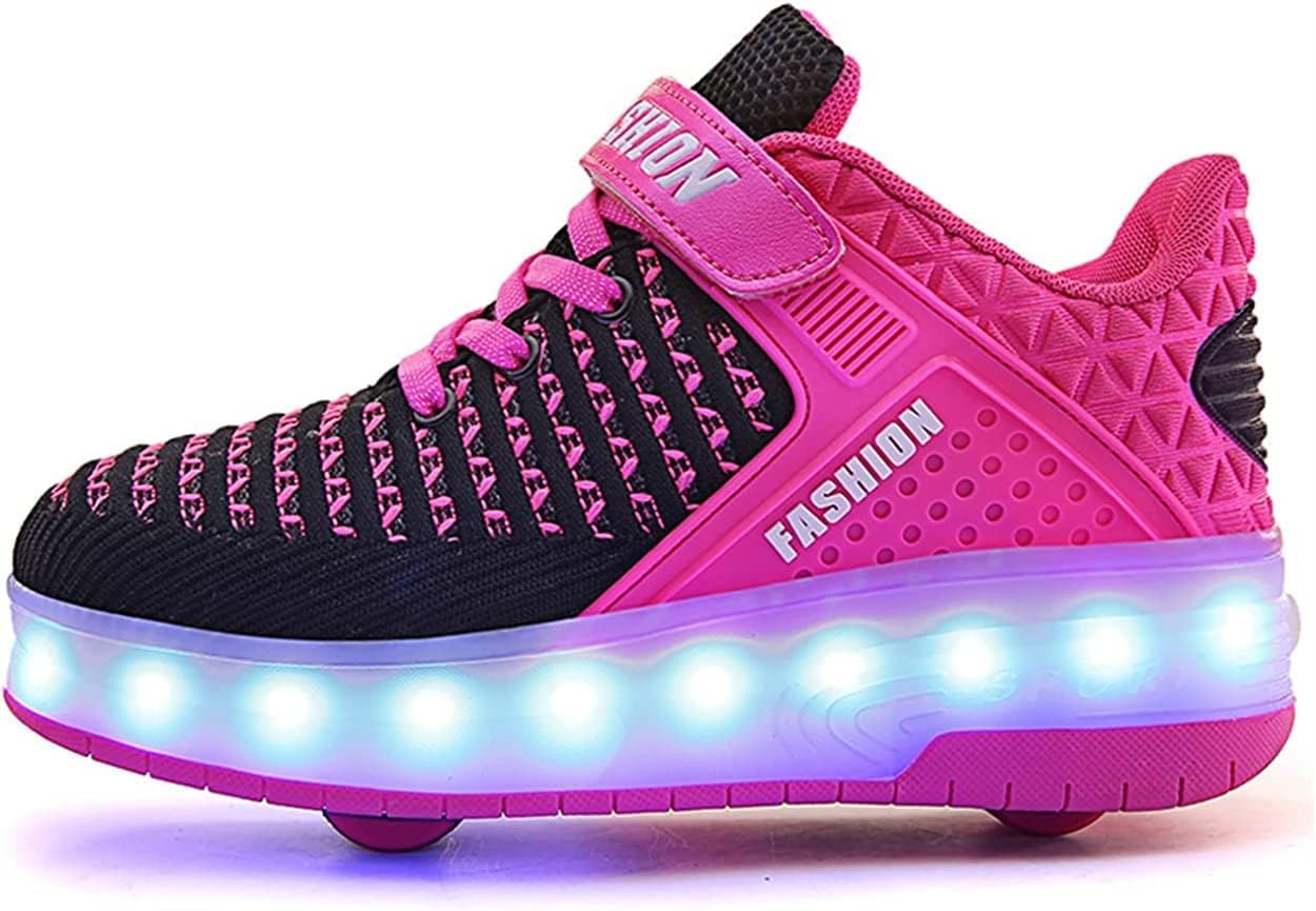 Jongens en Meisjes LED Rolschaatsen Schoenen met Dubbele Wielen Trainers Technische Intrekbare Skateboardschoenen voor Kinderen Oplichtende Glanzende Lichtgevende Sneakers