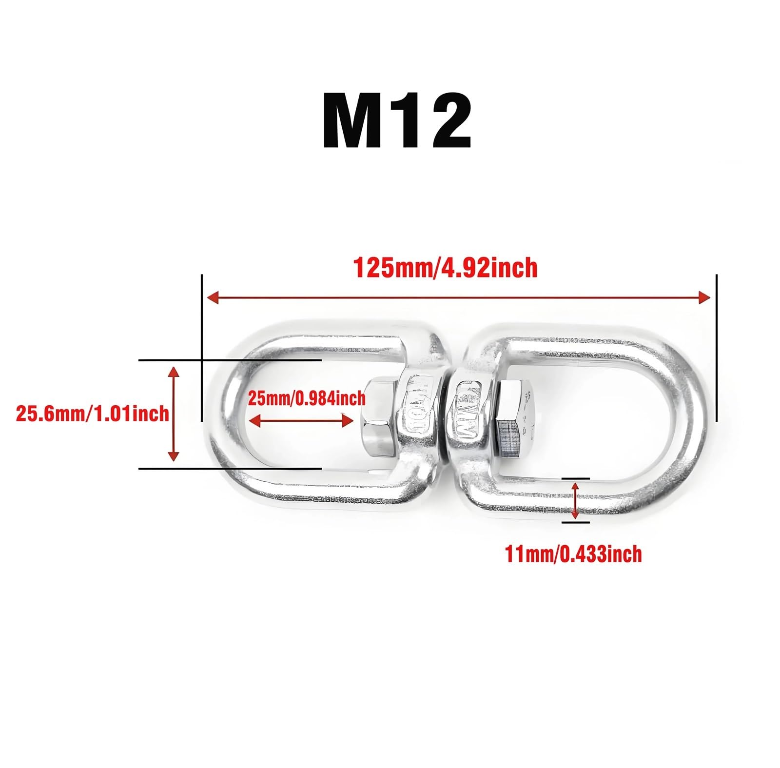 SITBXO Giratorio de Doble Extremo 10 Piezas M4 M5 M6 M8 M10 De Acero Inoxidable Doble Extremo Giratorio con Gancho Ojo, Grillete Anillo, Mosquetón(M12)