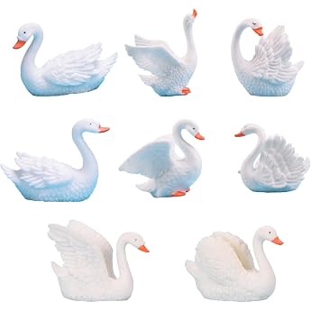 8 Pieces Mini Swan Figures Collection Animal Character Toy Miniature Animal Model for Cake Toppers Garden Car Decorations