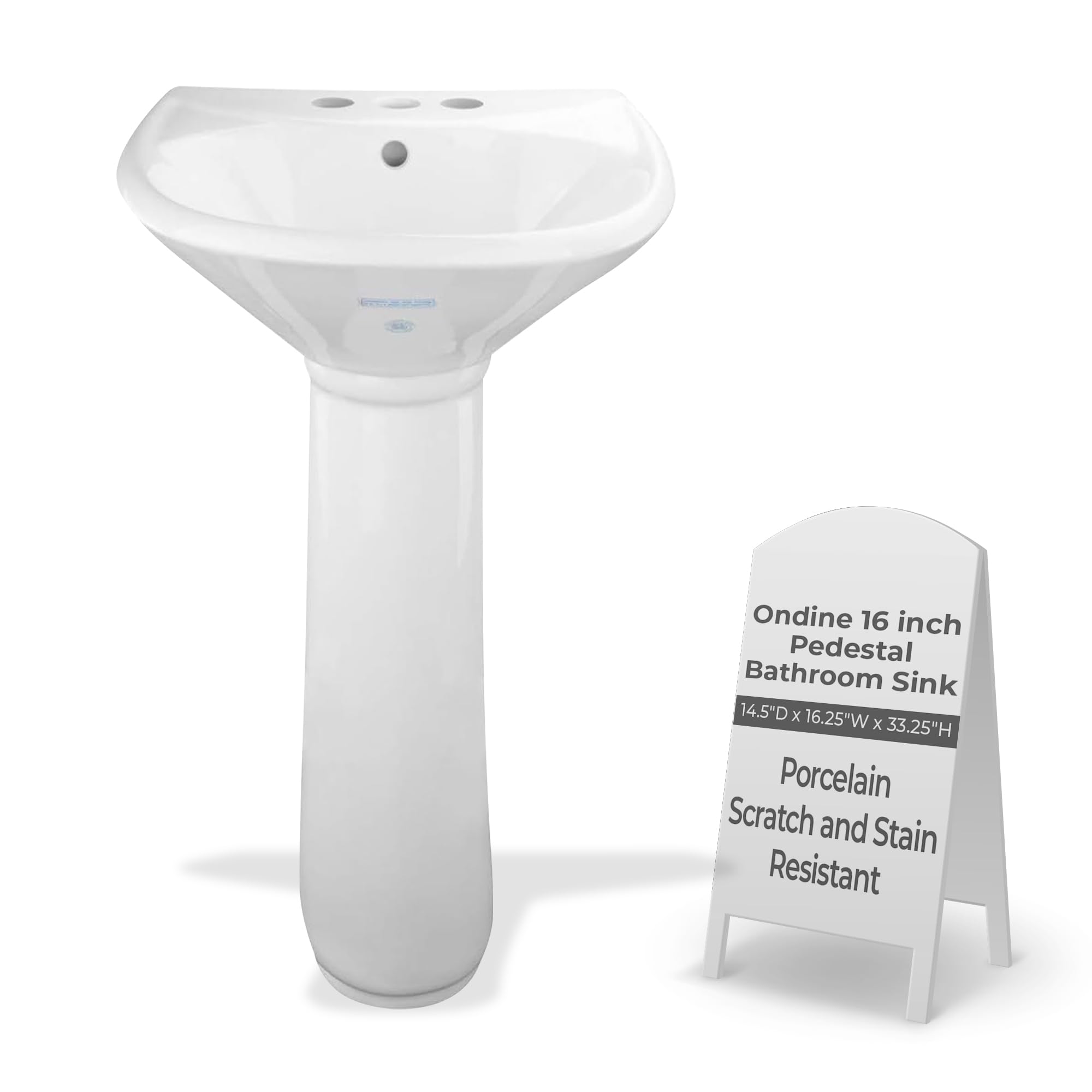 Renovators Supply Ondine 16" White Small Pedestal Bathroom Sink With Overflow