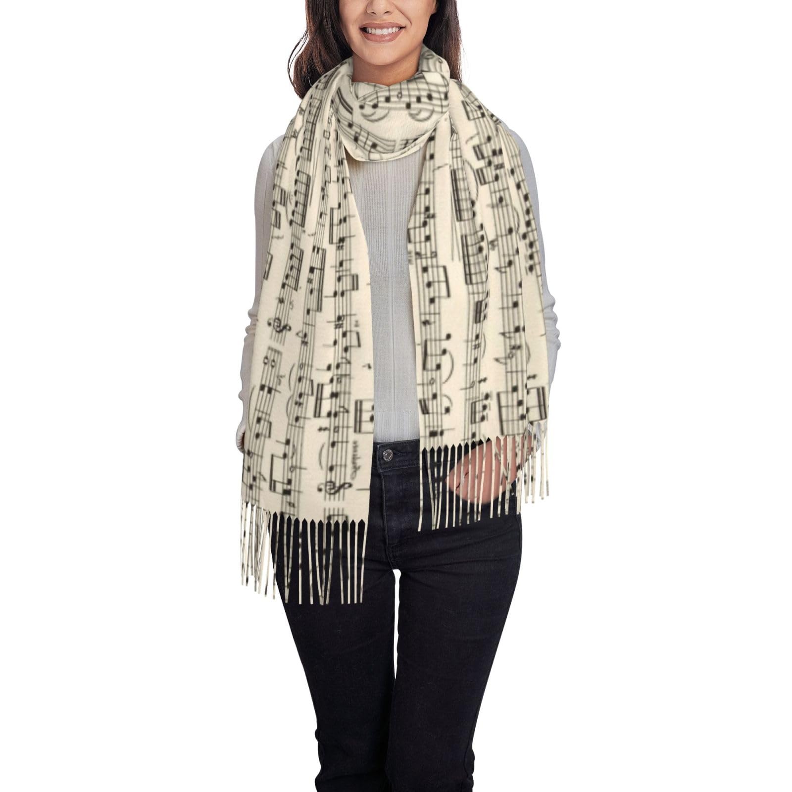 Hnnkloy Sheet Music,Women's Fashion Imitation Cashmere Scarf, Lightweight Tassel Shawl 197x72 cm