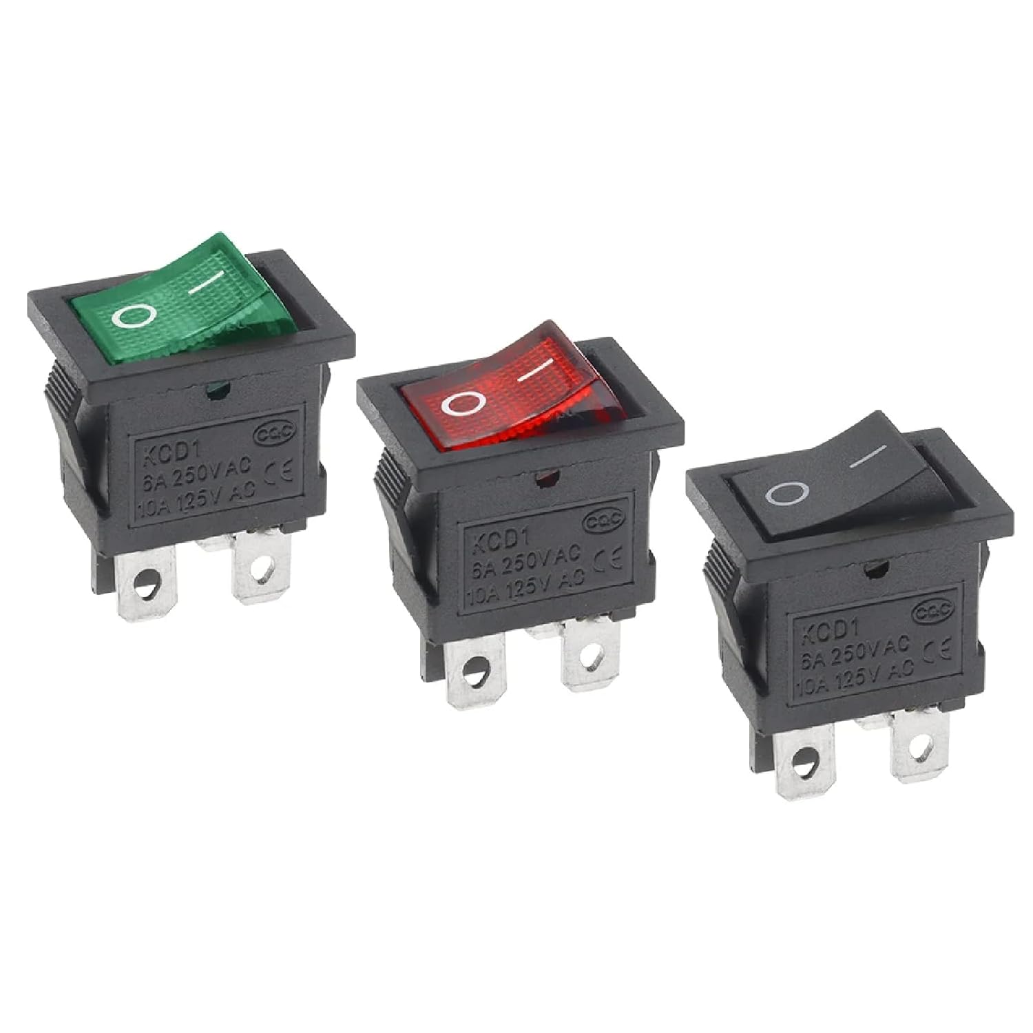 KCD1 Rocker Switch with LED Indicator, 4 Pin On-Off Switch, 6A 250V 10A 125V AC, 21x15mm, Red Green Black Light, Copper Material (Green)